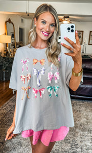 Gray Rhinestone Bow Tee