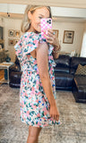 Pink & Blue Floral Bow Dress