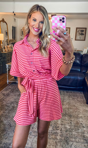 Pink & Red Striped Romper