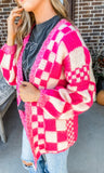 Hot Pink Checkered Cardi