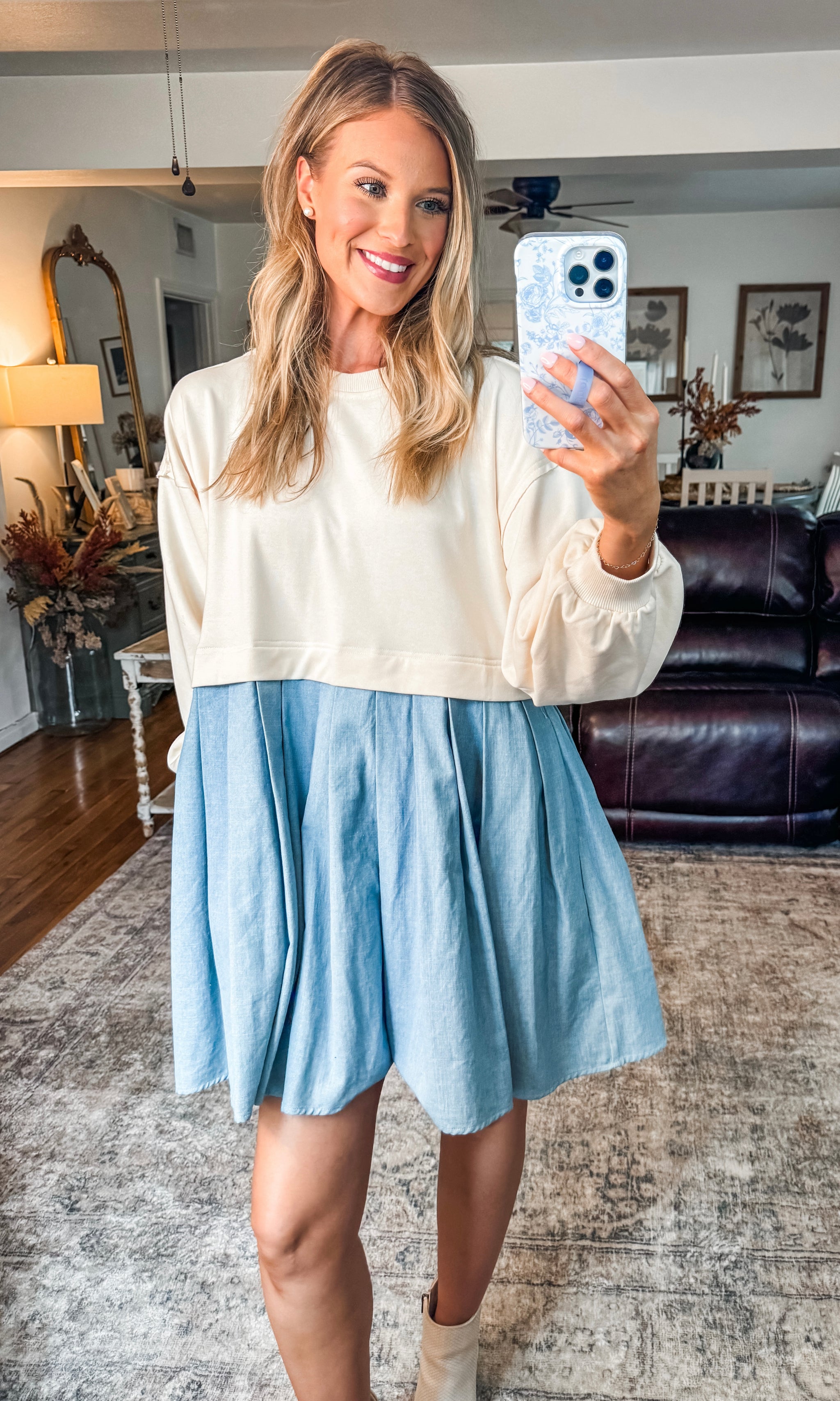 Lace Trimmed Chambray DressサイズM Lace Trimmed Chambray Dress