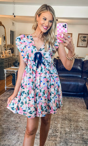 Pink & Blue Floral Bow Dress