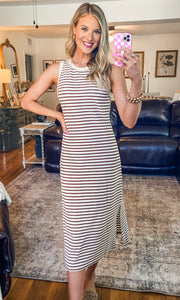 Cream Mocha Striped Midi Dress