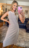 Cream Mocha Striped Midi Dress