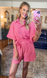 Pink & Red Striped Romper