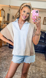 Gray & Beige Collared Top