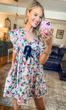 Pink & Blue Floral Bow Dress