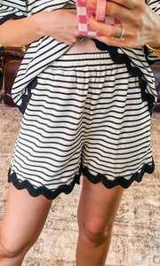 Cream & Black Striped Shorts