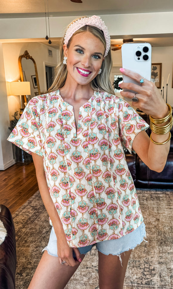 Cream & Pink Floral Top