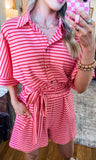 Pink & Red Striped Romper