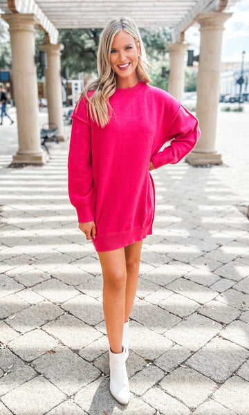 Pink sweater dress outfit sale